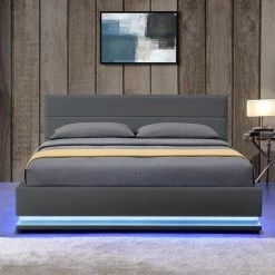 Lit à Led Avec Coffre De Rangement Similicuir Gris Dina 180x200 Cm -Magasin De Meubles De Chambre À Coucher lit a led avec coffre de rangement similicuir gris dina 180x200 cm 3666722588621 225079