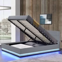 Lit à Led Avec Coffre De Rangement Similicuir Gris Dina 180x200 Cm -Magasin De Meubles De Chambre À Coucher lit a led avec coffre de rangement similicuir gris dina 180x200 cm 3666722588621 225081