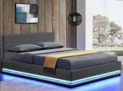 Lit à Led Avec Coffre De Rangement Similicuir Gris Dina 180x200 Cm