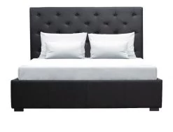 Lit Adulte 140 X 190 Cm + Coffre De Rangement - Tete De Lit Haute Capitonnée - Simili Noir - Sommier Inclus - MILES