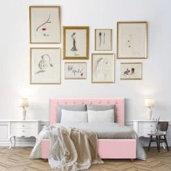 Lit Adulte 140 X 190 Cm + Coffre De Rangement - Tissu Rose Pastel - Sommier Inclus - EMILY -Magasin De Meubles De Chambre À Coucher lit adulte 140 x 190 cm coffre de rangement tissu rose pastel sommier inclus emily 3612400217727 535822