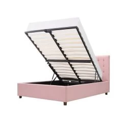 Lit Adulte 140 X 190 Cm + Coffre De Rangement - Tissu Rose Pastel - Sommier Inclus - EMILY -Magasin De Meubles De Chambre À Coucher lit adulte 140 x 190 cm coffre de rangement tissu rose pastel sommier inclus emily 3612400217727 535823