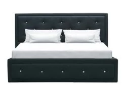 Lit Adulte Capitonné 160 X 200 Cm + Coffre De Rangement - Simili Noir - VIRGINIA