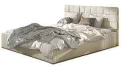 Lit Avec Coffre De Rangement 140x200 Cm Capitonné Simili Cuir Beige Clair Kandy