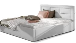 Lit Avec Coffre Et Tête De Lit Capitonnée Simili Cuir Blanc Rizaro