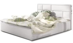 Lit Avec Coffre Simili Cuir Blanc Tête De Lit Capitonnée Lenzo