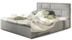 Lit Avec Coffre Tissu Gris Clair Tête De Lit Capitonnée Lenzo