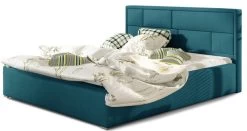 Lit Avec Coffre Velours Bleu Canard Tête De Lit Capitonnée Lenzo