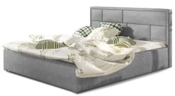 Lit Avec Coffre Velours Gris Tête De Lit Capitonnée Lenzo