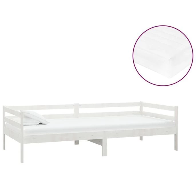 Lit Avec Matelas 90x200 Cm Blanc Bois De Pin Massif 2 4 Lit Avec Matelas 90x200 Cm Blanc Bois De Pin Massif 2 – Image 2