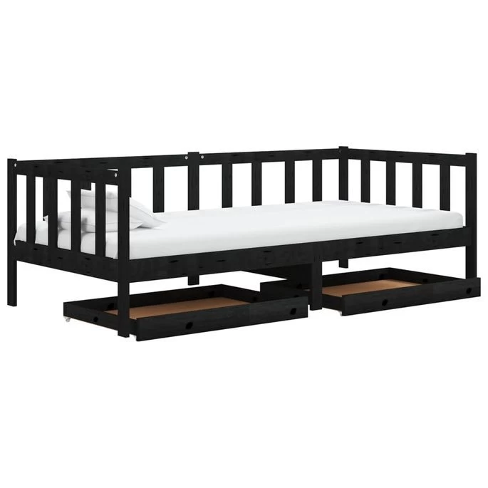 Lit Avec Tiroirs 90x200 Cm Noir Bois De Pin Massif 2 5 Lit Avec Tiroirs 90x200 Cm Noir Bois De Pin Massif 2 – Image 3