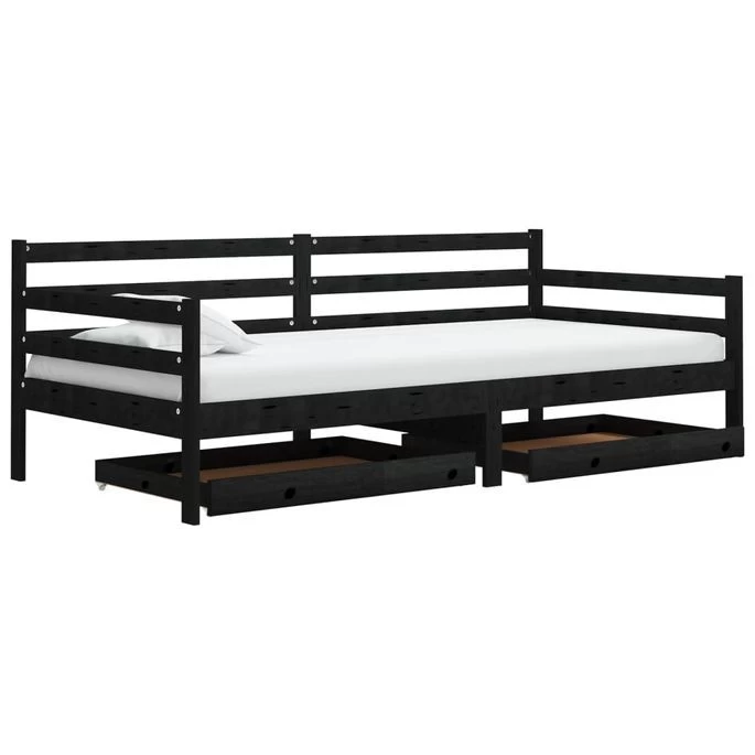 Lit Avec Tiroirs 90x200 Cm Noir Bois De Pin Massif 4 5 Lit Avec Tiroirs 90x200 Cm Noir Bois De Pin Massif 4 – Image 3