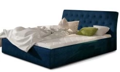 Lit Capitonné Avec Coffre De Rangement Velours Bleu Venizia