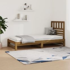 Lit Coulissant Marron Miel 2x(90x200) Cm Bois De Pin Solide 2