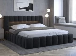 Lit Design 140x200 Cm Avec Coffre De Rangement Tapissé Velours Anthracite Luto