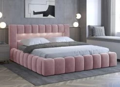 Lit Design 160x200 Cm Avec Coffre De Rangement Tapissé Velours Rose Luto