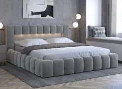 Lit Design 180x200 Cm Avec Coffre De Rangement Tapissé Velours Gris Luto