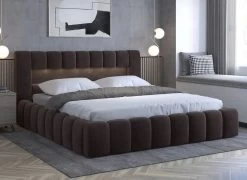 Lit Design 180x200 Cm Avec Coffre De Rangement Tapissé Velours Marron Luto