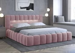 Lit Design 180x200 Cm Avec Coffre De Rangement Tapissé Velours Rose Luto