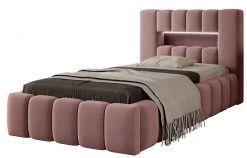Lit Design 90x200 Cm Avec Coffre De Rangement Tapissé Velours Rose Luto