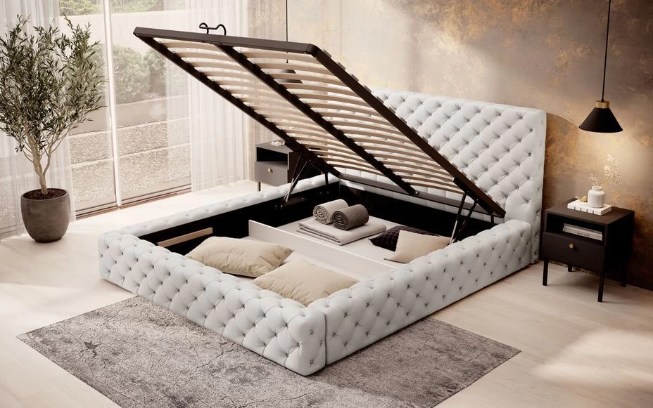 Lit Design Avec Tête De Lit Et Coffre De Rangement Capitonné Simili Cuir Blanc Prince 4 Lit Design Avec Tête De Lit Et Coffre De Rangement Capitonné Simili Cuir Blanc Prince – Image 2