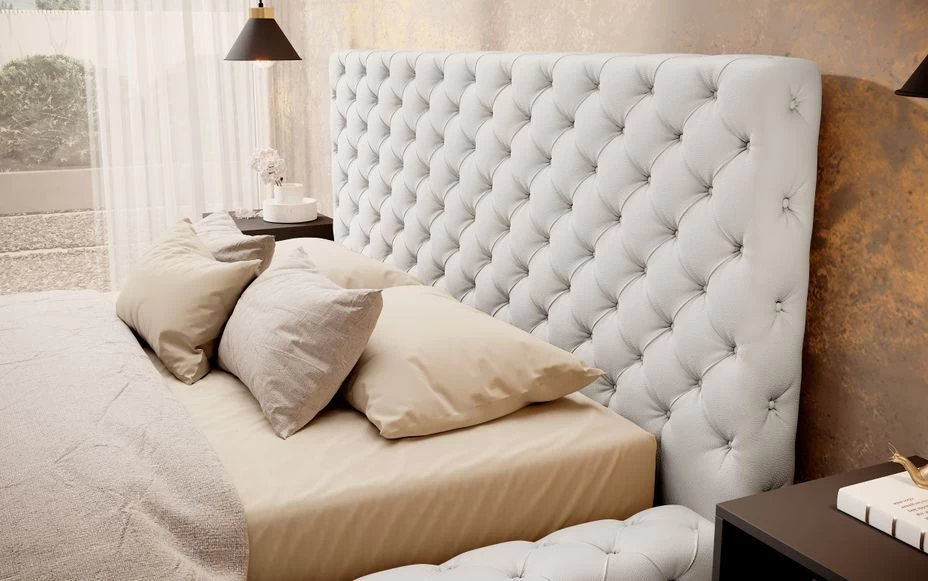 Lit Design Avec Tête De Lit Et Coffre De Rangement Capitonné Simili Cuir Blanc Prince 9 Lit Design Avec Tête De Lit Et Coffre De Rangement Capitonné Simili Cuir Blanc Prince – Image 7