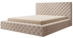 Lit Design Avec Tête De Lit Et Coffre De Rangement Capitonné Velours Beige Foncé Prince