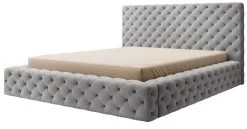 Lit Design Avec Tête De Lit Et Coffre De Rangement Capitonné Velours Gris Prince