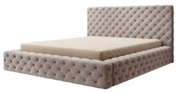 Lit Design Avec Tête De Lit Et Coffre De Rangement Capitonné Velours Marron Prince