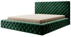 Lit Design Avec Tête De Lit Et Coffre De Rangement Capitonné Velours Vert Prince
