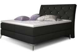 Lit Design Continental Avec Tête De Lit Capitonnée Strass Tissu Noir Banky