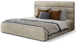 Lit Design Tissu Beige Clair Avec Coffre De Rangement Klarina