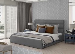 Lit Design Velours Gris Avec Coffre De Rangement Klarina -Magasin De Meubles De Chambre À Coucher lit design velours gris avec coffre de rangement klarina 3666722600026 1421365