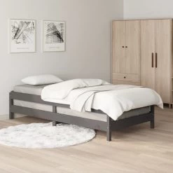 Lit Empilable Gris 90x190 Cm Bois De Pin Massif -Magasin De Meubles De Chambre À Coucher lit empilable gris 90x190 cm bois de pin massif 3666722741583 1419296