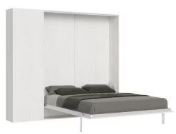 Lit Escamotable 120x190 Cm Avec 1 Colonne De Rangement Bois Blanc Kanto