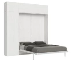 Lit Escamotable 140x190 Cm Avec 1 Colonne De Rangement 2 Meubles Hauts Bois Blanc Kanto