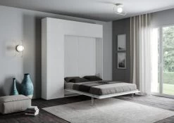 Lit Escamotable 140x190 Cm Avec 1 Colonne De Rangement 2 Meubles Hauts Bois Blanc Kanto -Magasin De Meubles De Chambre À Coucher lit escamotable 140x190 cm avec 1 colonne de rangement 2 meubles hauts bois blanc kanto 8050598027011 671700