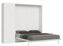 Lit Escamotable 140x190 Cm Avec 1 Colonne De Rangement Bois Blanc Kanto