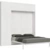 Lit Escamotable 160x190 Cm Avec 1 Colonne De Rangement 2 Meubles Hauts Bois Blanc Kanto