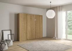 Lit Escamotable 160x190 Cm Avec 1 Colonne De Rangement Bois Clair Kanto -Magasin De Meubles De Chambre À Coucher lit escamotable 160x190 cm avec 1 colonne de rangement bois clair kanto 8050598039847 1318585