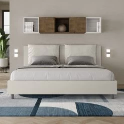 Lit Moderne 180x200 Cm Avec Tête De Lit Coussins Simili Cuir Blanc Anja -Magasin De Meubles De Chambre À Coucher lit moderne 180x200 cm avec tete de lit coussins simili cuir blanc anja 8058994008436 1313809