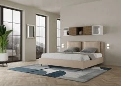 Lit Moderne 200x200 Cm Avec Tête De Lit Coussins Simili Cuir Beige Anja -Magasin De Meubles De Chambre À Coucher lit moderne 200x200 cm avec tete de lit coussins simili cuir beige anja 8058994011450 1313839
