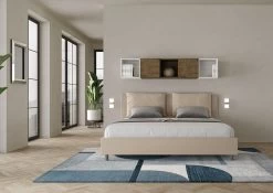 Lit Moderne 200x200 Cm Avec Tête De Lit Coussins Simili Cuir Beige Anja -Magasin De Meubles De Chambre À Coucher lit moderne 200x200 cm avec tete de lit coussins simili cuir beige anja 8058994011450 1313840