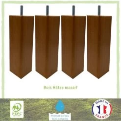 Lot De 4 Pieds De Lit Carrés Couleur Merisier - 5,4 Cm X 5,4 Cm - H 14,5 Cm