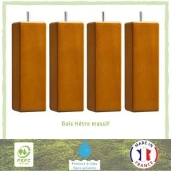 Lot De 4 Pieds De Lit Carrés Couleur Merisier - 6 Cm X 6 Cm - H 19 Cm