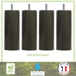 Lot De 4 Pieds De Lit Cylindriques Couleur Gris-anthracite - Ø 5,4 Cm - H 14,5 Cm