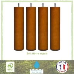 Lot De 4 Pieds De Lit Cylindriques Couleur Merisier - Ø 6,4 Cm - H 24,5 Cm