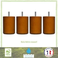 Lot De 4 Pieds De Lit Cylindriques Couleur Merisier- Ø 7 Cm - H 8,5 Cm