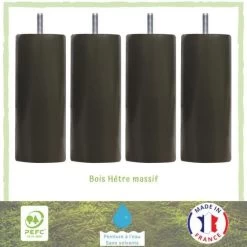 Lot De 4 Pieds De Lit Cylindriques Couleur Taupe - Ø 5,4 Cm - H 14,5 Cm
