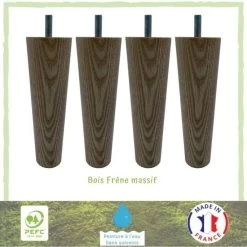 Lot De 4 Pieds De Lit Fuseau Frene Naturel Veiné - Ø 5 Cm - H 14,5 Cm